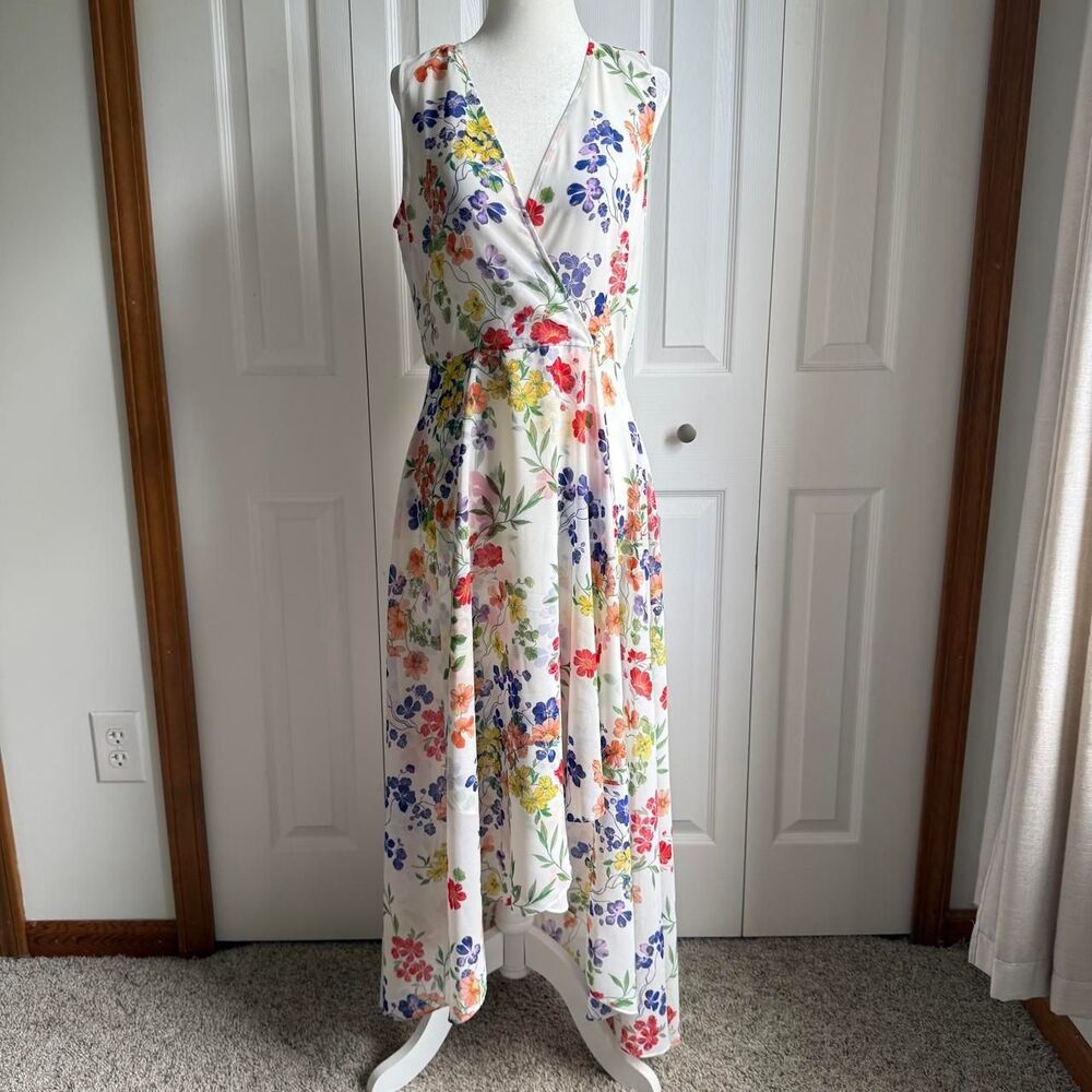Floral flowy fairy dress w asymmetrical hem size 6 by Calvin Klein new w tags